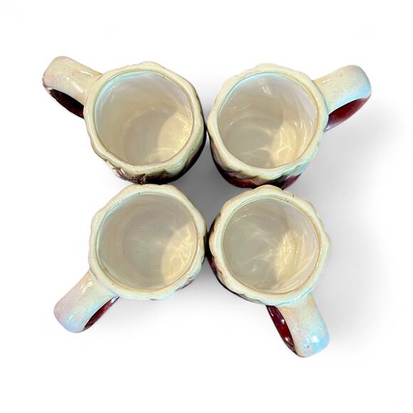 Rodolfo Padilla Drip Glaze Stoneware Mugs-Set of 4-Wood Stand-Mexico-Pottery-Red - Picture 8 of 11